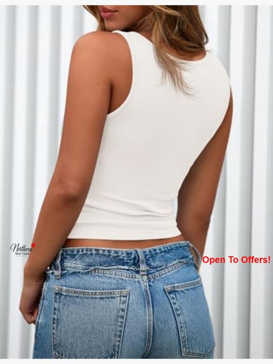 Ribbed Knit Slim Fit Henley Tank Top, 95% Rayon 5% Elastane - Picture 2 of 7